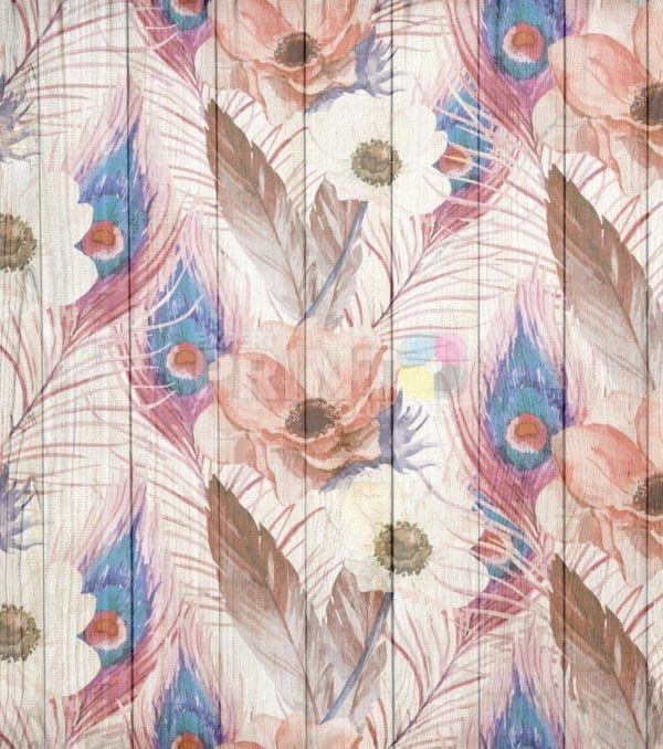 Rustic Flowers and Feathers on Wood Pattern Garden Flag