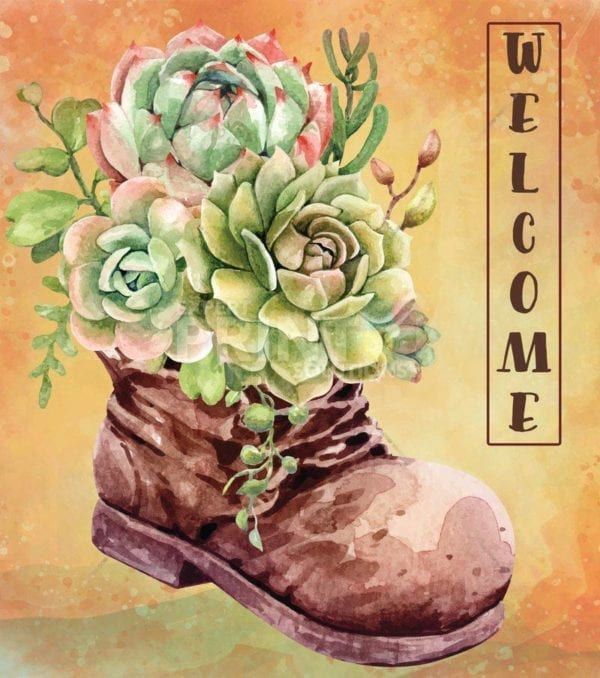 Old Gardening Boot with Succulents Garden Flag
