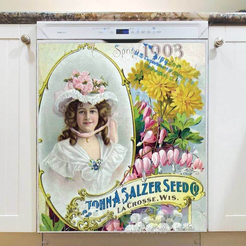 Vintage Retro Flower Seed Label #17 Dishwasher Magnet