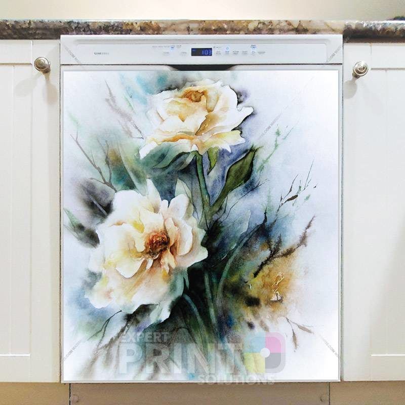 Delicate White Roses Dishwasher Magnet