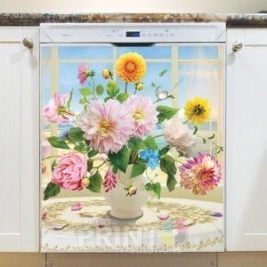 Summer Flowers on a Table Dishwasher Magnet