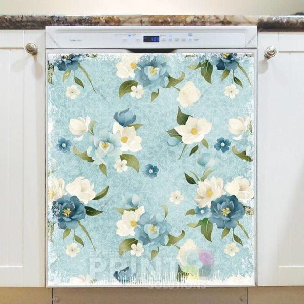 Little White and Blue Flowers Dishwasher Magnet