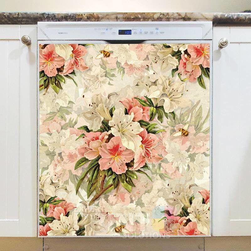 Pink and White Victorian Lilies Dishwasher Magnet