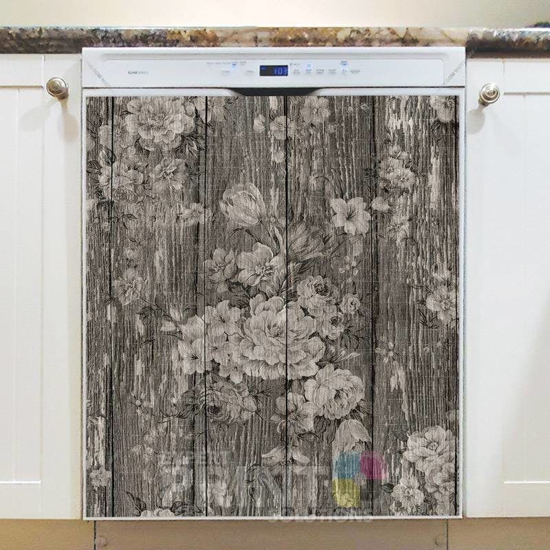 Flowers on Dark Wood Pattern Dishwasher Magnet