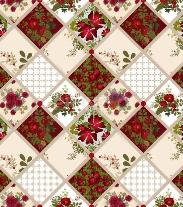 Folk Patchwork Quilt Pattern with Flowers #1 Garden Flag