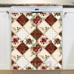 Folk Patchwork Quilt Pattern with Flowers #1 Dishwasher Magnet