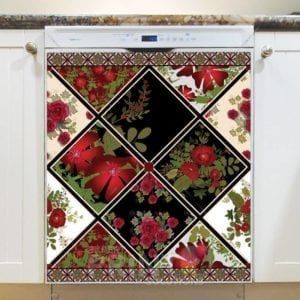 Folk Patchwork Quilt Pattern with Flowers #2 Dishwasher Magnet
