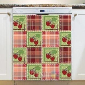 Folk Patchwork Quilt Pattern with Cherries Dishwasher Magnet