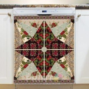 Folk Patchwork Quilt Pattern with Flowers #3 Dishwasher Magnet