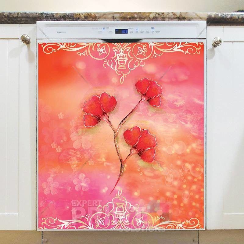 Vintage Poppy Design Dishwasher Magnet