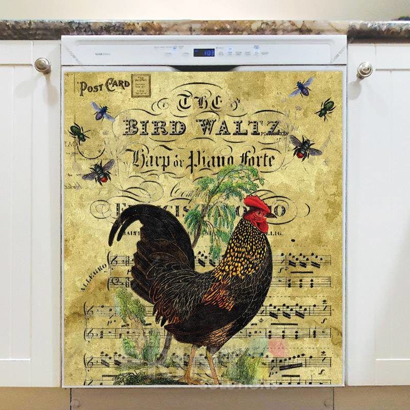 Vintage Rooster And Bees Dishwasher Magnet