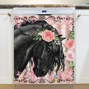 Beautiful Black Horse and Roses #1 Dishwasher Magnet