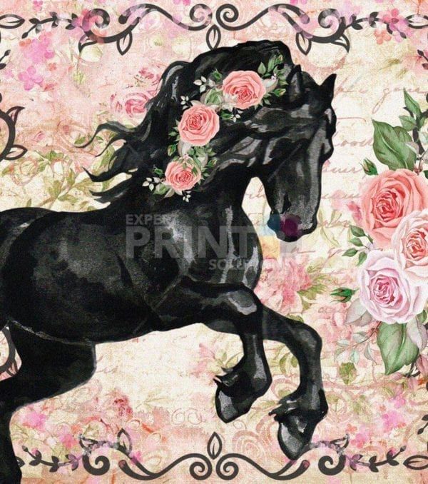 Beautiful Black Horse and Roses #3 Garden Flag