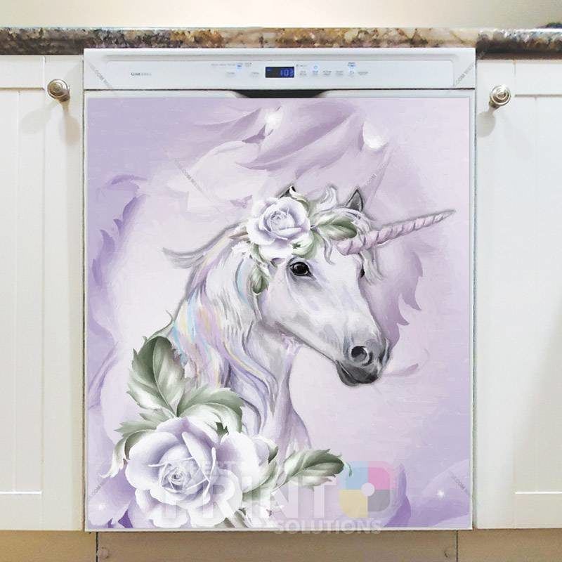 Purple Unicorn and Roses Dishwasher Magnet