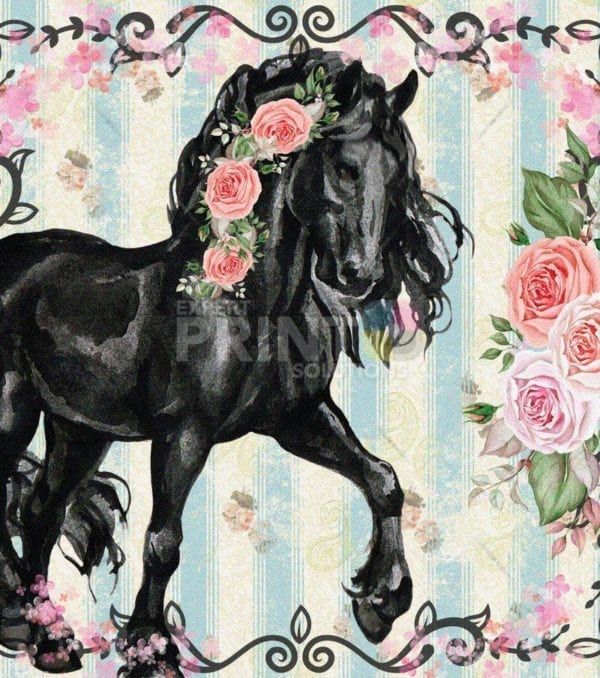Beautiful Black Horse and Roses #4 Garden Flag