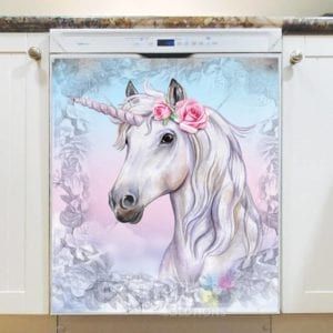 Unicorn with Pink Flowers Dishwasher Magnet