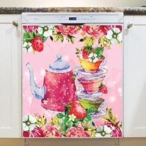 Pretty Teacups, Teapot and Flowers #1 Dishwasher Magnet