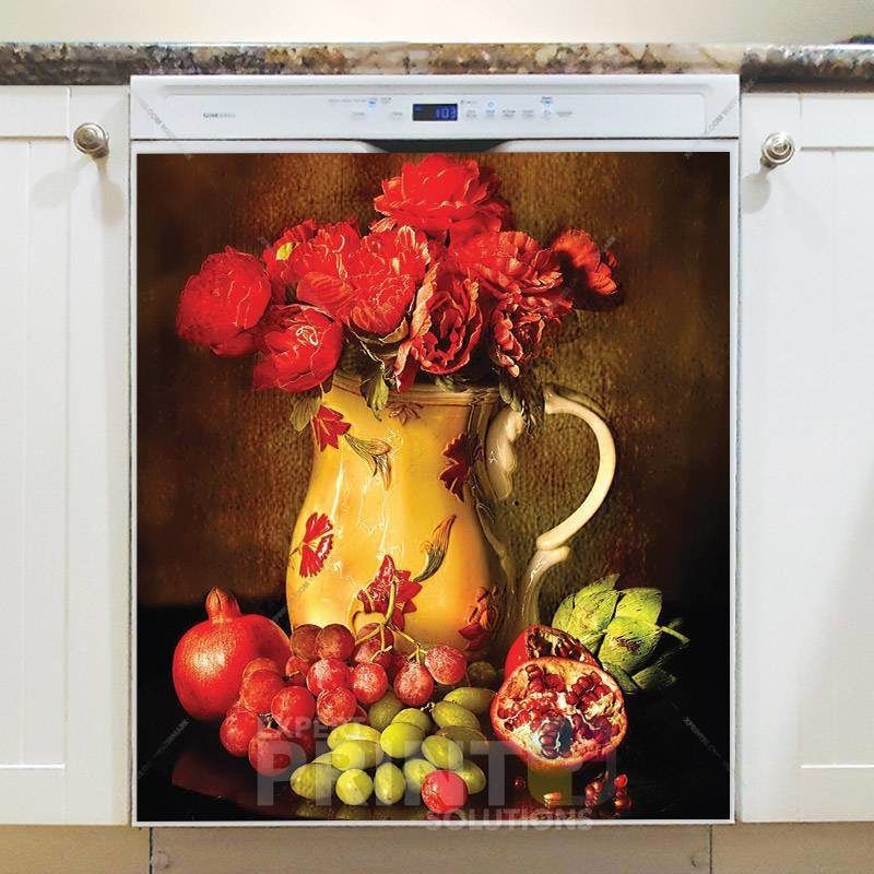 Red Flowers and Fruit Dishwasher Magnet