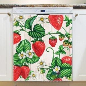 Strawberries on Wood Pattern Dishwasher Magnet