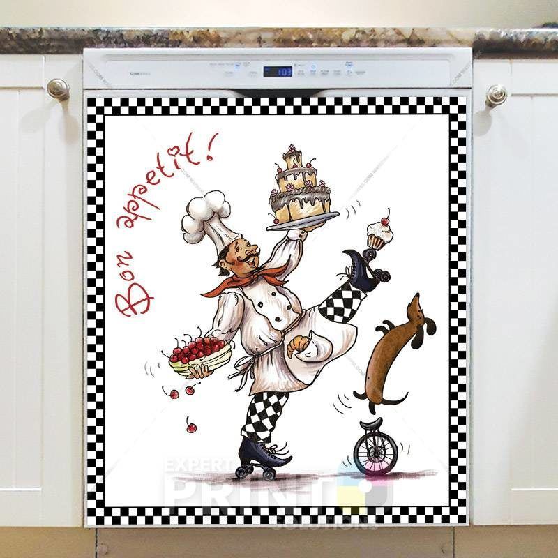 Cute French Chef with a Dachshund #1 Dishwasher Magnet