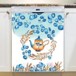 Blue Flowers and Teapot Dishwasher Magnet