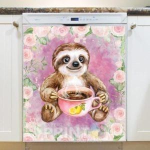 Cute Little Sloth with a Cup of Tea Dishwasher Magnet
