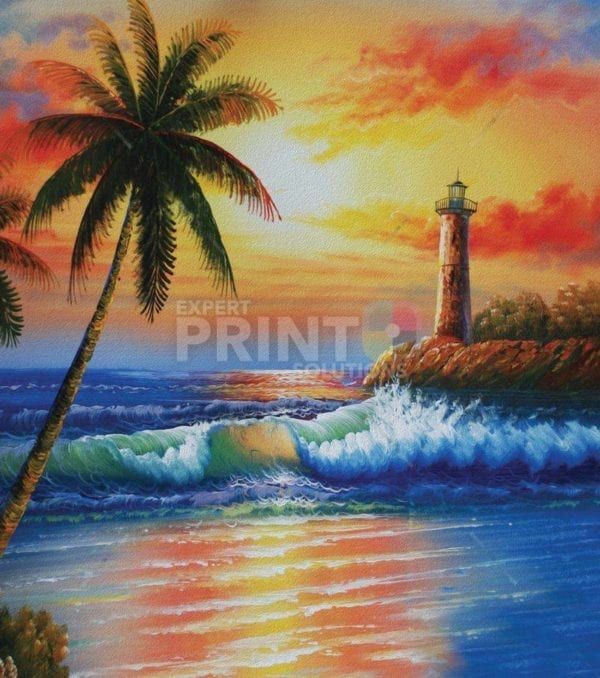 Beautiful Tropical Sunset and Lighthouse Garden Flag