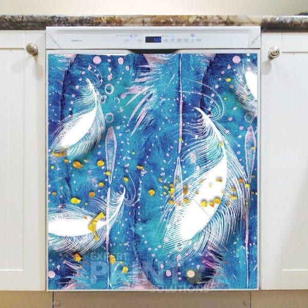 White and Blue Feathers Dishwasher Magnet