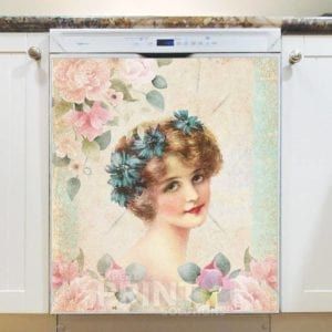 Beautiful Victorian Girl with Flowers Dishwasher Magnet