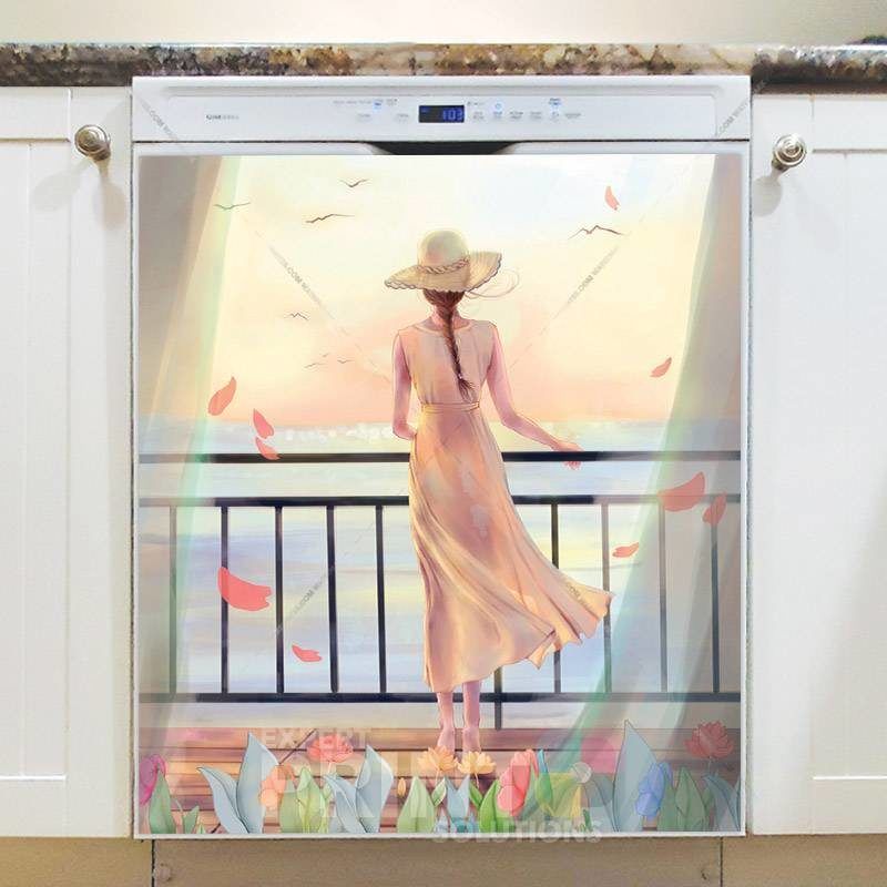 Lady on the Balcony Dishwasher Magnet