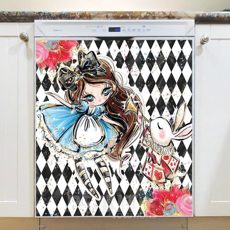 Alice and White Rabbit Dishwasher Magnet