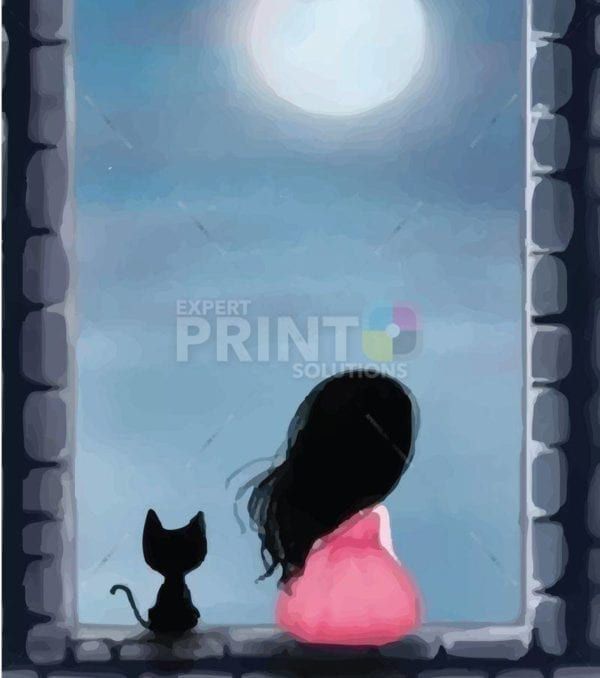 Little Girl and a Cat Garden Flag