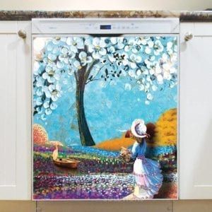 Lady and a Blooming Tree Dishwasher Magnet