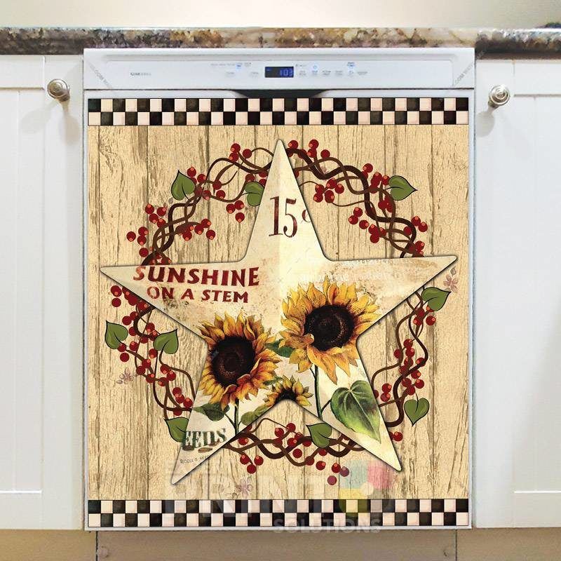Cream Sunflower Barn Star Dishwasher Magnet
