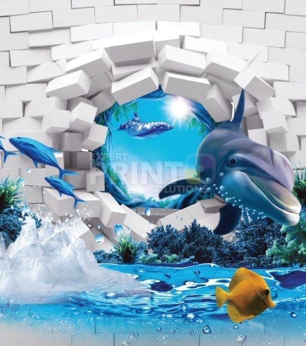 Broken Wall with Dolphins and Fish Garden Flag