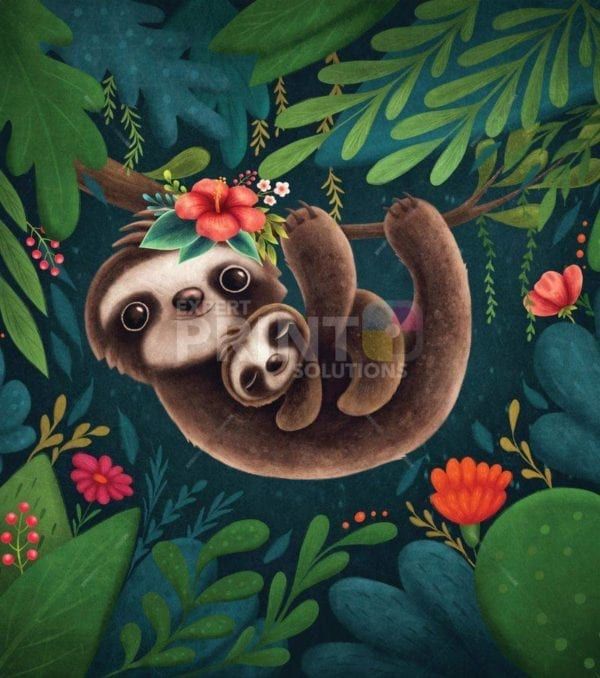Cute Mommy and Baby Sloths Garden Flag