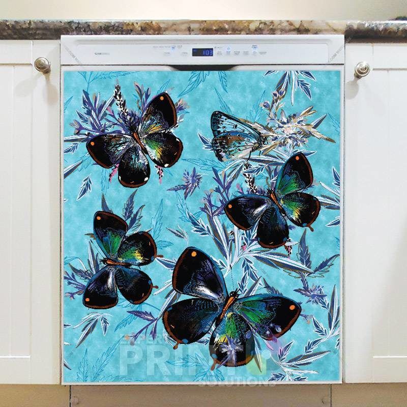 Dark Butterflies on Flowers Dishwasher Magnet