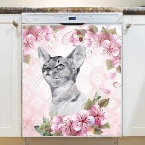 Pretty Sphynx Cat and Flowers Dishwasher Magnet