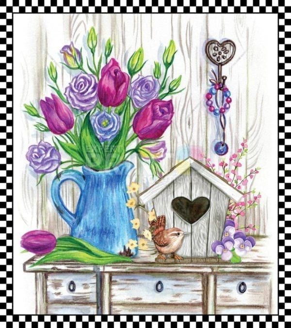 Provence Farmhouse Still Life with a Bouquet #2 Garden Flag