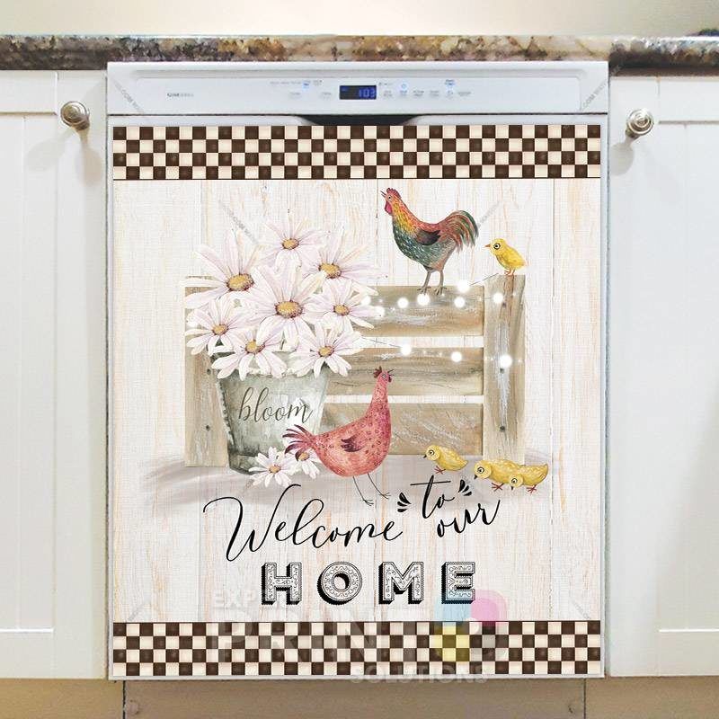 Cute Farmhouse Chicken Family Dishwasher Magnet