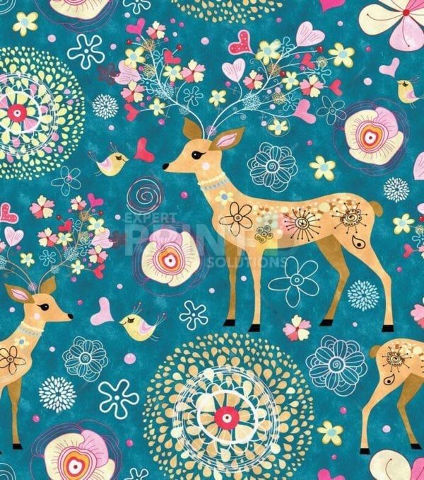 Bohemian Folk Art Ethnic Deer and Flowers Design Garden Flag