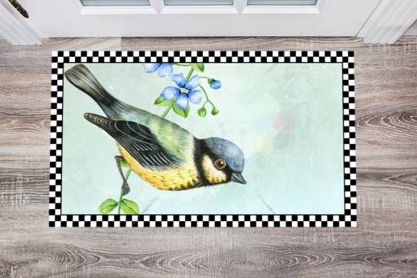 Little Bird on a Blooming Branch - Welcome Family and Friends Floor Sticker