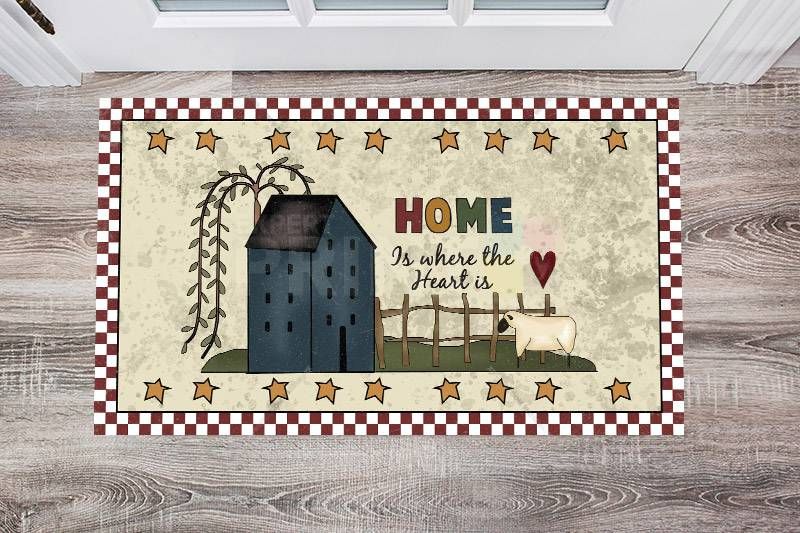 Prim Country Saltbox House #2 - Home is Where the Heart is Floor Sticker