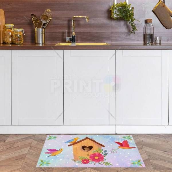 Birds Birdhouse and Flowers - Home Sweet Home Floor Sticker