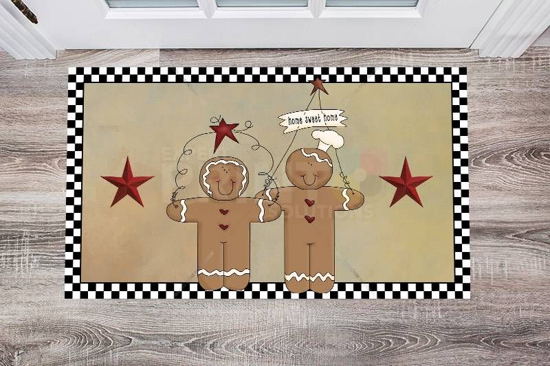 Cute Primitive Country Gingerbread Man Couple #1 - Home Sweet Home Floor Sticker