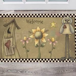 Primitive Country Cute Owl - Welcome Floor Sticker