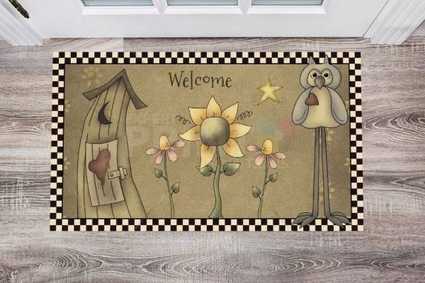 Primitive Country Cute Owl - Welcome Floor Sticker