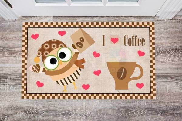 Coffee Lover Owl #10 - I Heart Coffee Floor Sticker