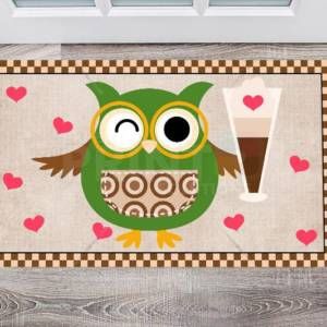Coffee Lover Owl #7 - I Heart Coffee Floor Sticker