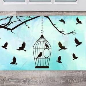 Birds and Bird Cage - Welcome Floor Sticker